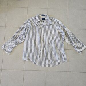 Towncraft Vtg WrinkleFree Striped Gray White Button-up Dress Shirt Mens 18 34/35